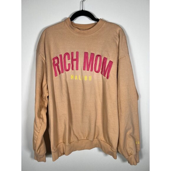 Rich Mom Tops - RICH MOM Malibu 90265 California orange embroidered beach sweatshirt XL